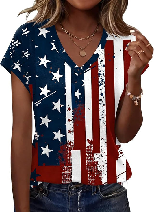 Rapbin Womens Summer Tops Women Blouses Dressy Casual V Neck T Shirts Short Sleeve Spring Tops for Women by RAPBIN