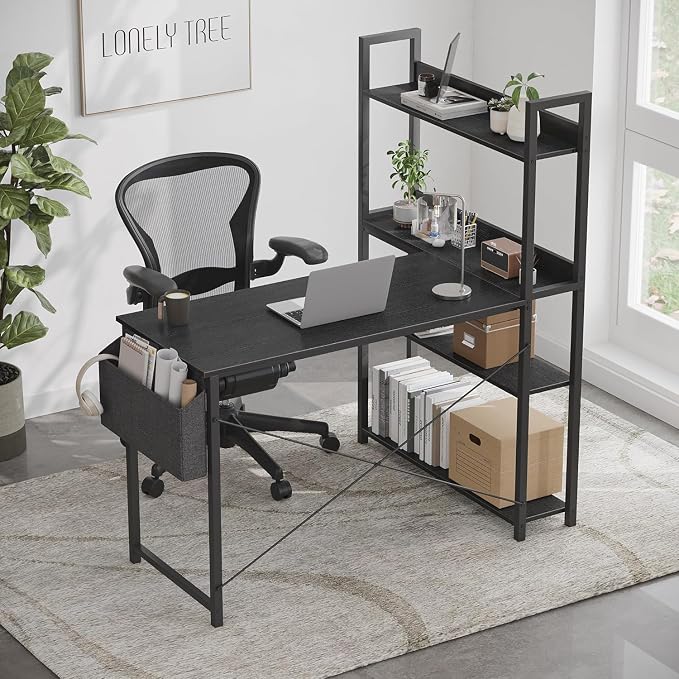 Treesland 40 Inch Computer Desk with Bookshelf, Corner Desk with Storage, L Shaped Desk, Home Office Desks, Writing Study Desk for Bedroom, Black - Image 3