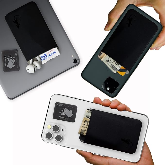 Phone Wallet - Adhesive Card Holder - Cell Phone Pouch - Stick on Lycra Pocket by Gecko - Carry Credit Cards and Cash - Image 2