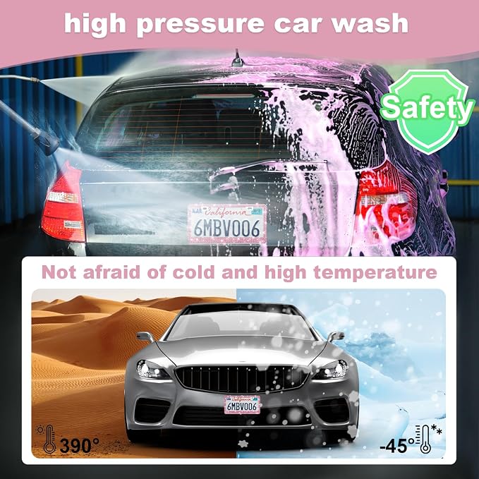 QUANQIUFEI 2 Pack Bling License Plate Frames for Women, Sparkly Rhinestone Diamond Car Accessories with Glitter Crystal Caps (Dark Pink) - Image 6