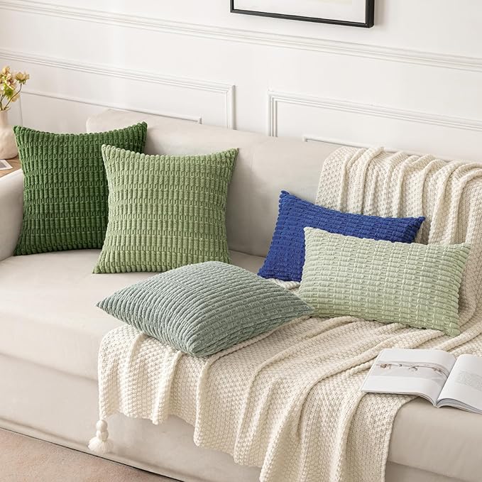 MIULEE Pack of 2 Spring Corduroy Decorative Throw Pillow Covers 16x16 Inch Soft Boho Striped Pillow Covers Modern Farmhouse Home Decor for Summer Sofa Living Room Couch Bed Moss Green - Image 4