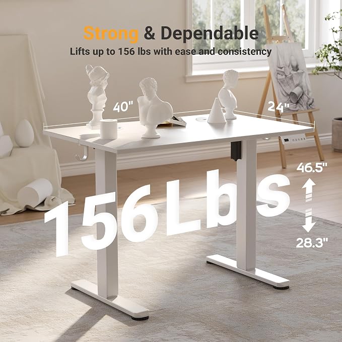 YDN 40 x 24 Inch Warm White Electric Standing Desk | Adjustable Height, Sit Stand, Cable Management, Ergonomic, Home Office - Image 3