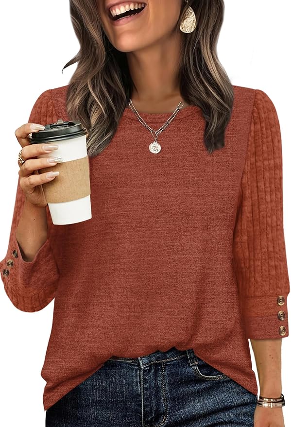 WIHOLL 3/4 Length Sleeve Womens Tops Sweaters Shirts Lightweight Spring Outfits 2026 Winter Clothing S-2XL by WIHOLL