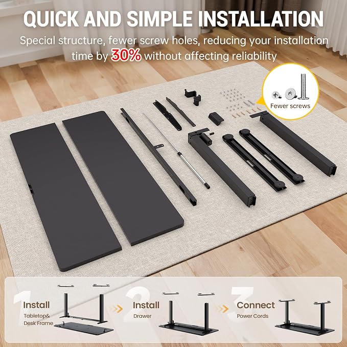 Veken Standing Desk, Black, 47.2×23.6 Inch | Height Adjustable Sit Stand Up Computer Tables for Home Office, Study , Writing, Suit students, employees and group work - Image 4