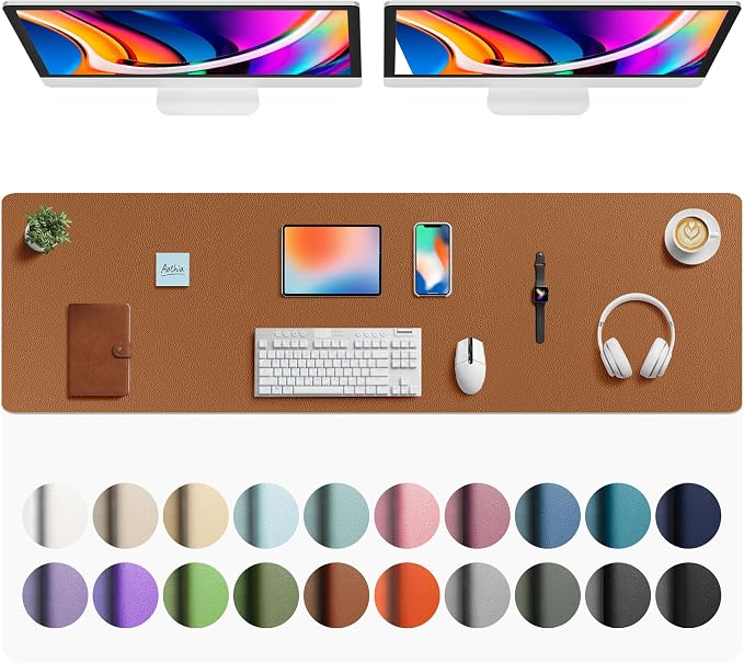 Aothia Faux Leather Desk Mat - Large Mouse Pad, Non-Slip PU Leather Blotter, Waterproof Writing Surface for Office and Home (Brown, 63" x 17") by AothiaSimpleNaturalUnique