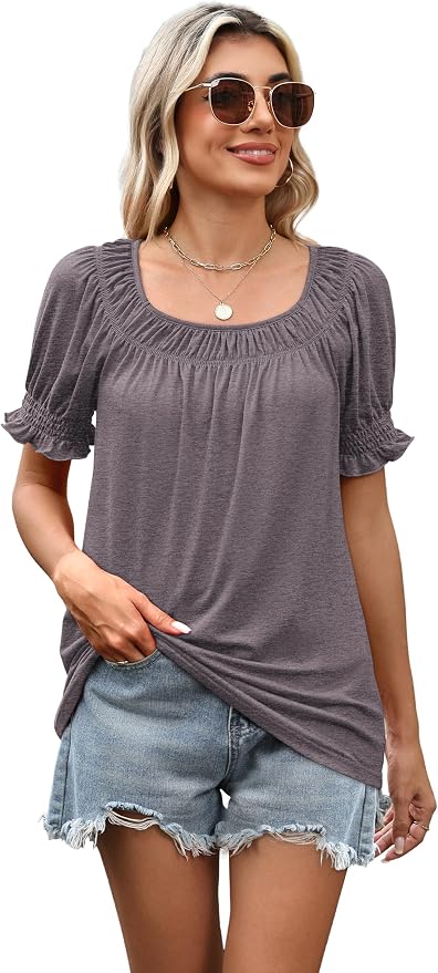 WIHOLL Womens Short Sleeve Square Neck Summer Tops Dressy Casual Blouses Trendy Clothes 2026 - Image 4