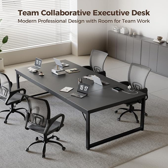 Mericonia 63 Inch Computer Desk with Power Outlets, 1.2" Thick Office Table | Modern Simple Style, Heavy Duty Industrial Frame, Large Study & Writing Table for Home Bedroom Work, Black - Image 3
