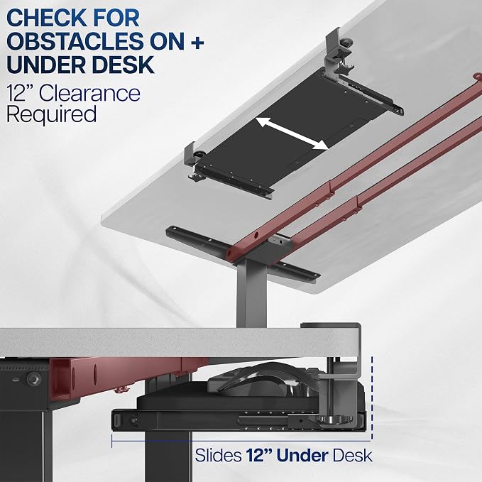 VIVO Small Keyboard Tray, Under Desk Pull Out with Extra Sturdy C Clamp Mount System, 20 (26 Including Clamps) x 11 inch Slide-Out Computer Platform Drawer, White, MOUNT-KB05ES-W | Keyboard Tray for Typing, Slide Out Platform, Extra Sturdy C-Clamp Moun... - Image 8