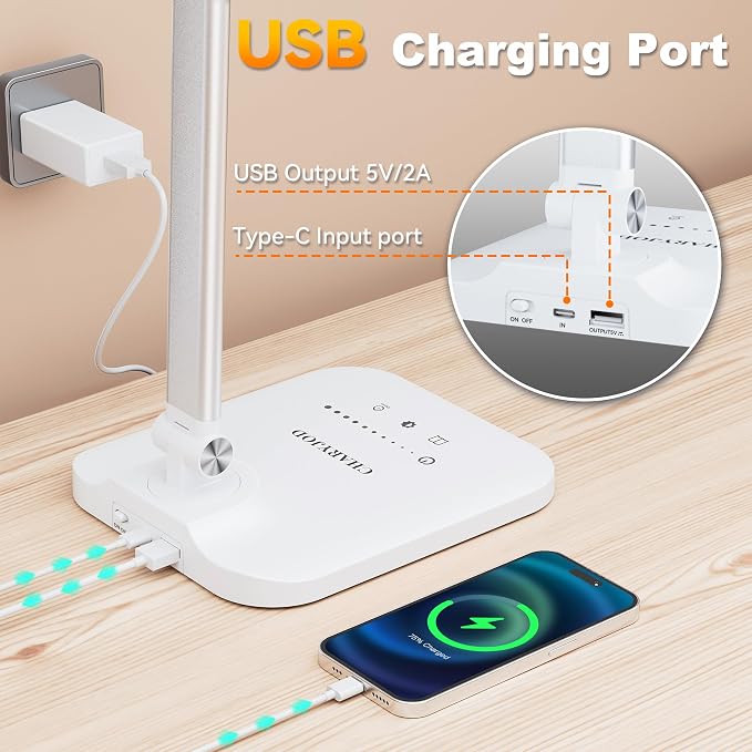 LED Desk Lamp for Office Home, Height Adjustable Architect Desk Light with USB Adapter, Stepless Dimming 50 Lighting Modes, Eye Caring Double Head Computer Desk Lamp for Reading, Study, Workbench - Image 2