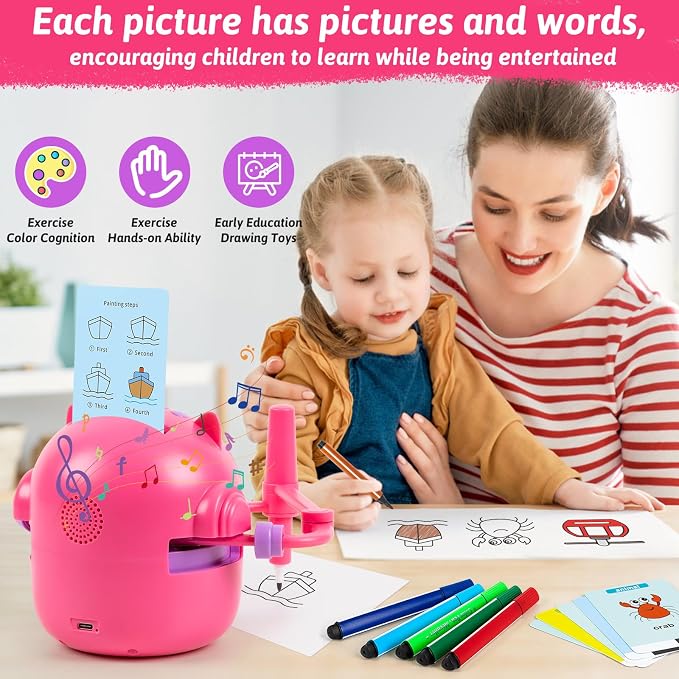 TREEFIA Drawing Robot for Kids, Drawing Robot for Kids 6 7 8 9 10 11 12 Year Old, Doodle Bot Toy with 100 Drawing Cards & 16 Color Pens for Girls and Boys - Image 2
