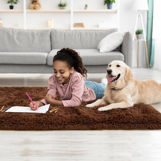 Tepook Soft Runner Rugs for Bedroom 2x6 ft with Rubber Backing, Brown Fluffy Rugs for Living Room, Shag Bedside Rug Fuzzy Plush Carpet for Room, Area Rug for Dorm Nursery Hallway Indoor Home Decor - Image 8