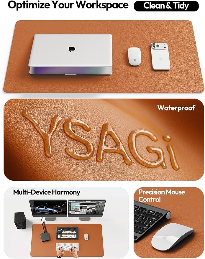 YSAGi Leather Desk Protector, Office Mat, Large Mouse Mat, Non-Slip PU Leather Blotter, Laptop Desk Mat, Waterproof Writing Pad for Office and Home(Brown, 63" x 17.2") - Image 8