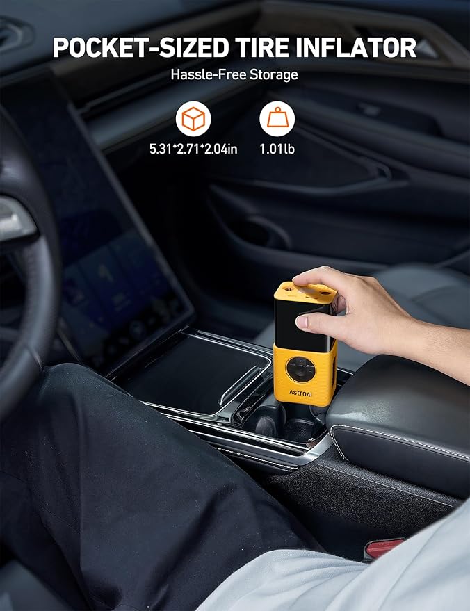 AstroAI L7S Tire Inflator Portable Air Compressor Cordless with Digital Pressure Gauge, 150 PSI LED Light Bike Air Pump with Fast Inflation & Auto Shut-Off for Car Tires,Motorcycles,Bikes,Balls,Yellow - Image 2