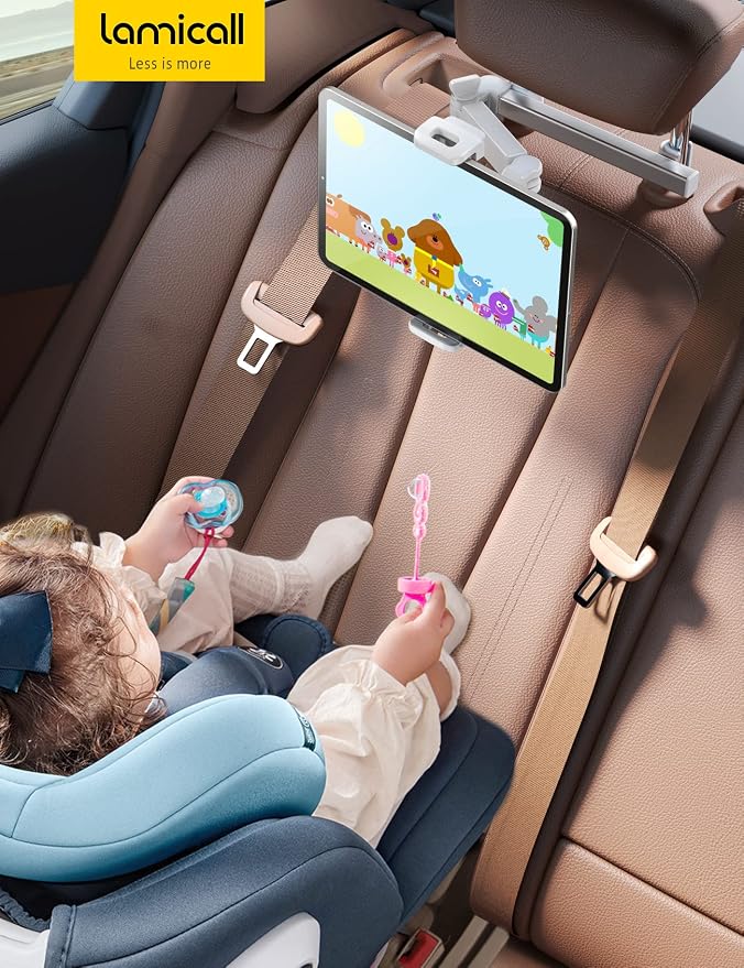 Lamicall Car Headrest Tablet Holder - [Extension Arm] Upgrade Adjustable Tablet Car Mount for Back Seat, Road Trip Essentials for Kids, for 4.7-11" Device like iPad Pro, Air, Mini, Galaxy, Fire, White - Image 7