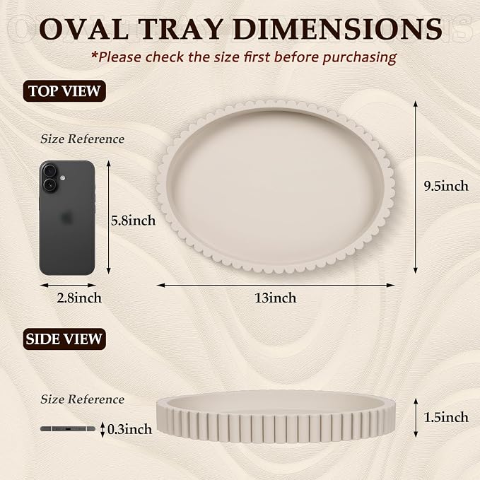 Oval Tray for Coffee Table Decor, 13" Concrete Coffee Table Tray, Table Centerpieces Decorative Trays for Home Decor, Modern Decorative Trays, Centerpiece Trays, Gray - Image 3