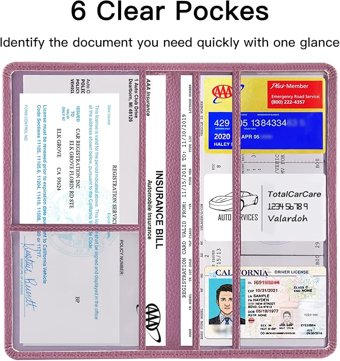 Valardoh Premium Car Registration and Insurance Card Holder, Car Document Holder for Cards, Driver License & other Essential Documents (Purple) - Image 3
