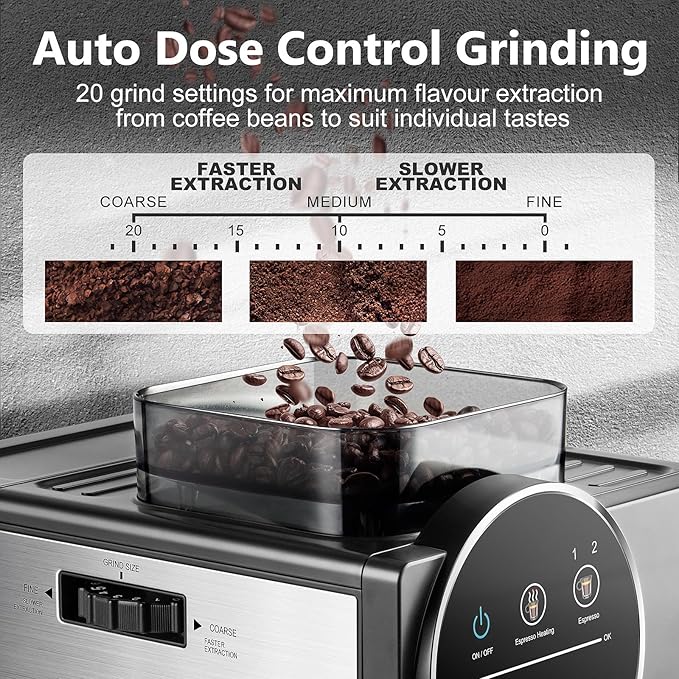 CUSIMAX Espresso Machine with Grinder, 20 Bar Professional Expresso Coffee Machines with Milk Frother Steam Wand, Espresso Maker with 60oz Removable Water Tank, Cappuccino & Latte Machine for Home - Image 3