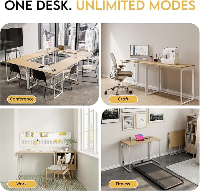 alawooder 31.5" Folding Desk: No Assembly, Wood Top for Small Spaces | Home office desk, holds 150 lbs, folds flat to 2.3 in, splash-proof wood top, sturdy metal frame - Image 8