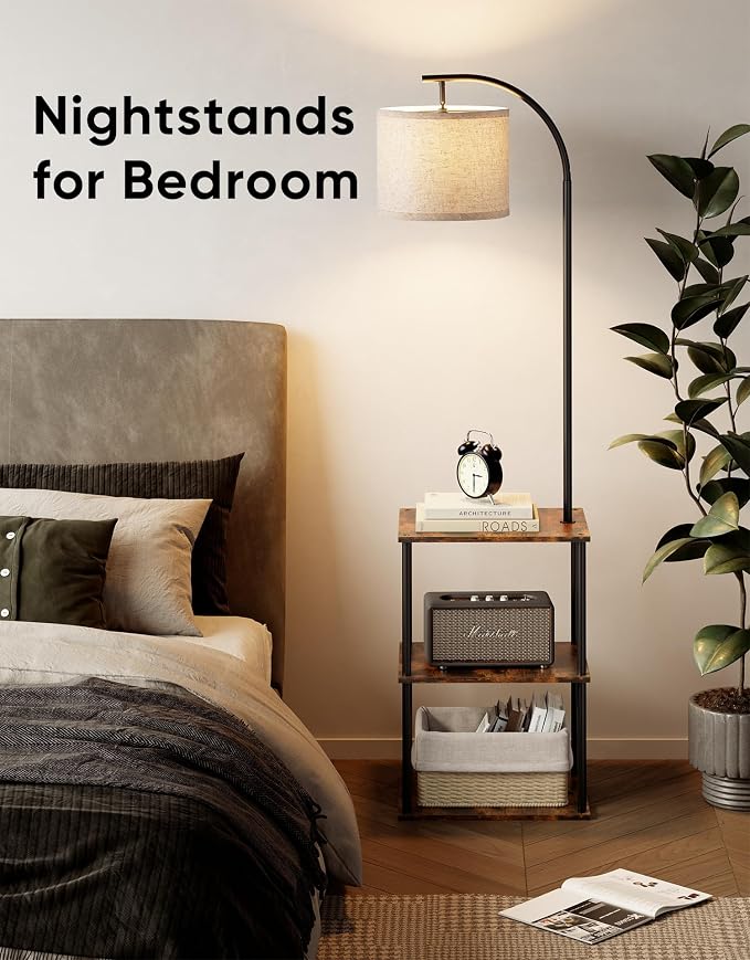 PARTPHONER Floor Lamp with Table, Night Stand with Lamp, Narrow Side Table with 3CCT LED Bulb, Small Coffee Table, Modern End Table with Storage Shelves for Living Room Bedroom Home Décor - Image 8