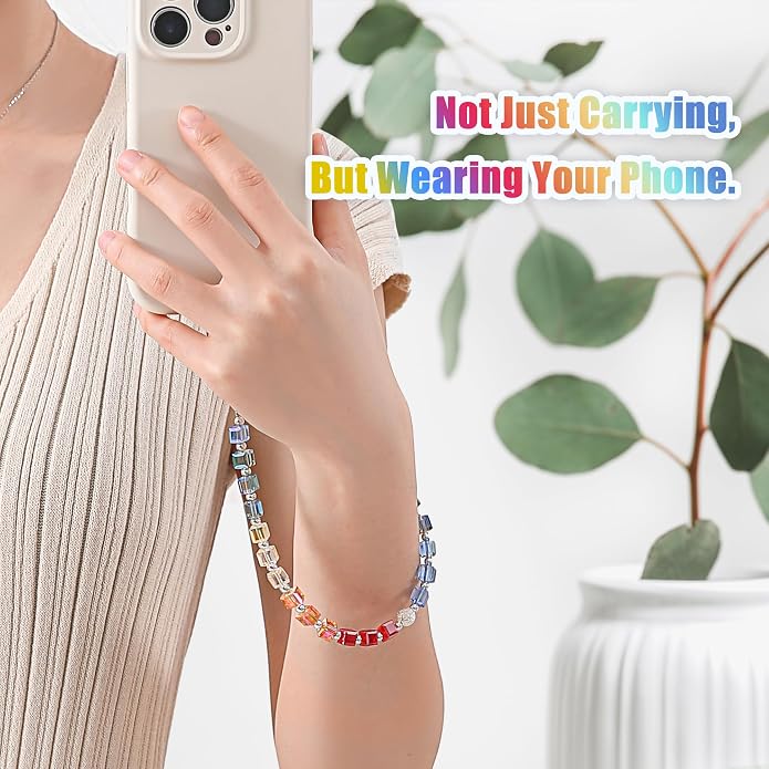 Phone Charm with Beaded Crystals, Anti-Theft Phone Strap, Hands-Free & Detachable Cellphone Lanyard, Cellphone Chain Wristlet with Tether Tab - Image 2