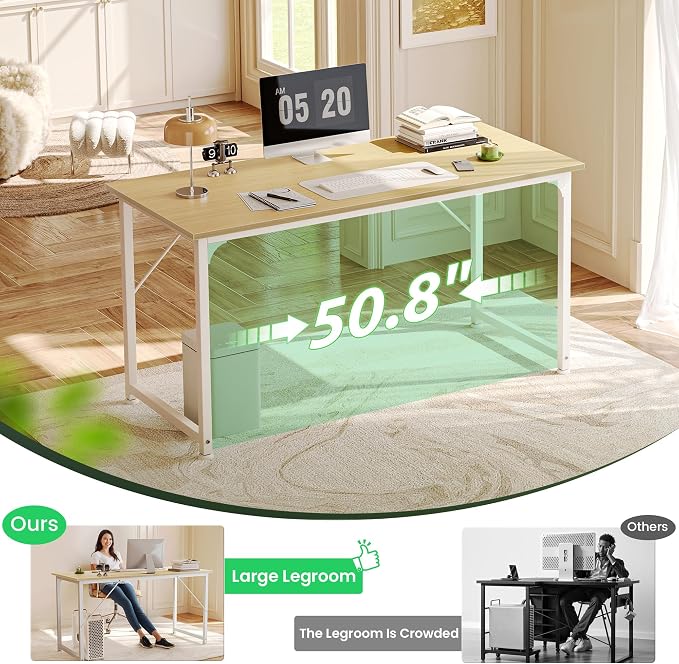Huuger Computer Desk, 54 Inch Office Desk, Gaming Desk with Storage, Writing Desk Work Desk for Home Office, Study, Modern Simple Desk, Large Legroom, Metal Frame, Maple - Image 6