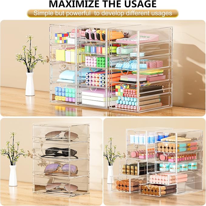 YFXCVSL 3-Pack Acrylic 15-Drawer Storage & Makeup Organizer for Desk | Smooth-glide drawers, clear acrylic, dustproof, waterproof, wipe-clean, for nail polish, essential oils, hair clips - Image 4