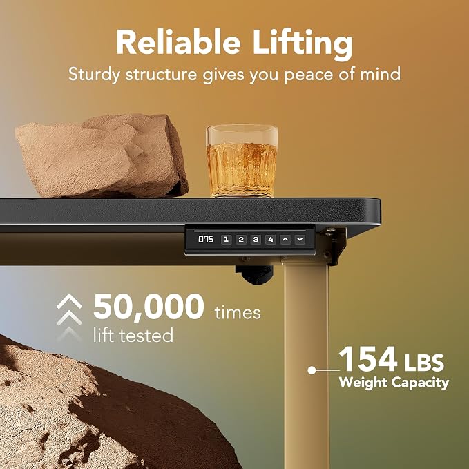 HUANUO 32" Small Electric Standing Desk Adjustable Height, 4 Memory Height Settings, Sit Stand Up Desk for Home Office & Computer Workstation, Black and Gold Frame - Image 4