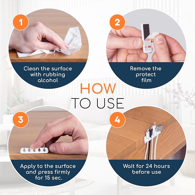 Cord Organizer for Desk, Nightstand Cable Holder, 20 Pack, Multislot, White | GLUIT Adhesive Charger Organizer, Cable Management for Desk Car Office Home College Dorm Room Cable Clips for Cords - Image 6