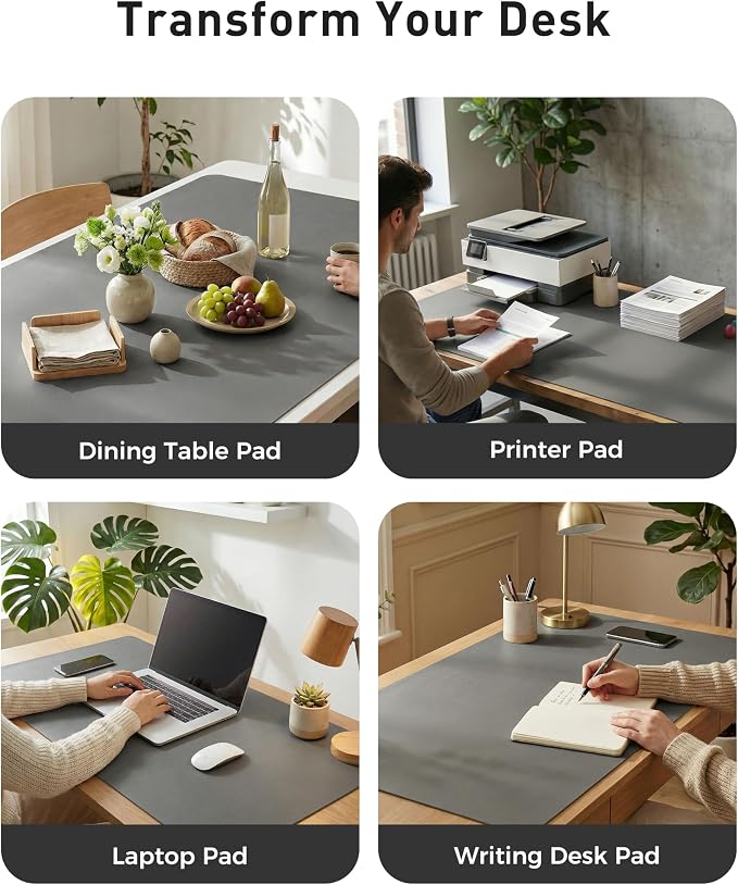 Aothia Faux Leather Desk Mat - Large Mouse Pad, Non-Slip PU Leather Blotter, Waterproof Writing Surface for Office and Home (Grey, 40" x 24") - Image 6