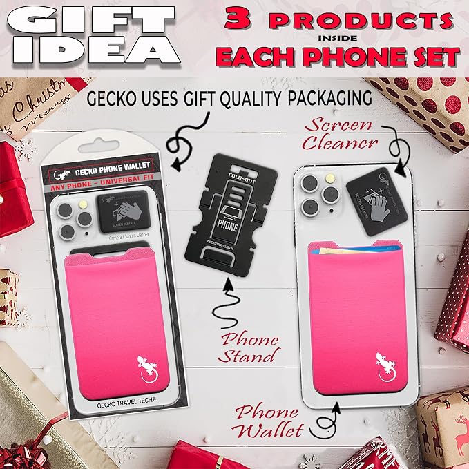 Phone Wallet - Adhesive Card Holder - Cell Phone Pouch - Stick on Lycra Pocket by Gecko - Carry Credit Cards and Cash - Image 7