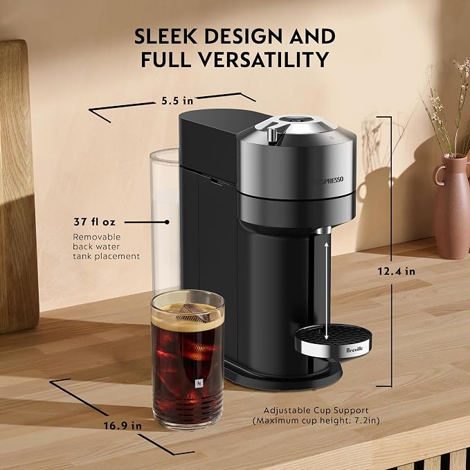 Nespresso Vertuo Next Deluxe Coffee and Espresso Maker, Pure Chrome with Aeroccino Milk Frother,1.1 liter, Black,Dark Chrome - Image 8