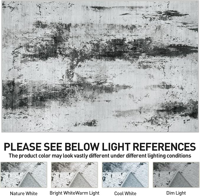 5x7 Area Rugs Washable Rug: Modern Abstract Living Room Rug Soft Anti-Skid Thin Carpet Indoor Floor Non-Shedding Carpets for Bedroom Dining Room Farmhouse Nursery Home Office Black White Grey - Image 7