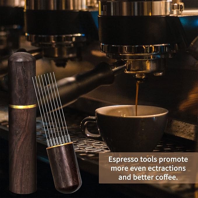 Espresso Coffee Stirrer 8 Needles 0.4mm Espresso Distribution Tools, Natural Wood Handle and Stand - Image 4