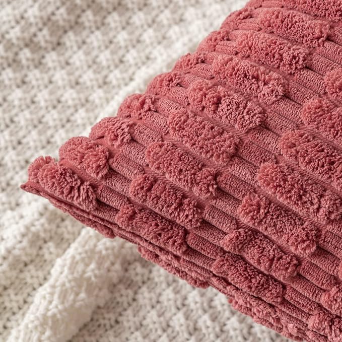 MIULEE Pack of 2 Corduroy Decorative Throw Pillow Covers 16x16 Inch Soft Boho Striped Pillow Covers Modern Farmhouse Home Decor for Sofa Living Room Couch Bed Cranberry Red - Image 5