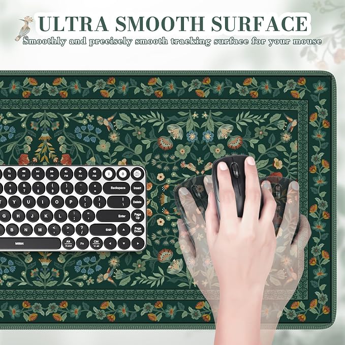 iCasso Desk Mat,Mouse Pad for Office Decor,35.4x15.7in,Deep Green | Back to School Desk Pad Mat, Anti-Slip Big Mousepad with Stitched Edges for Computer Desktop,Smooth Water-Resistant - Image 3