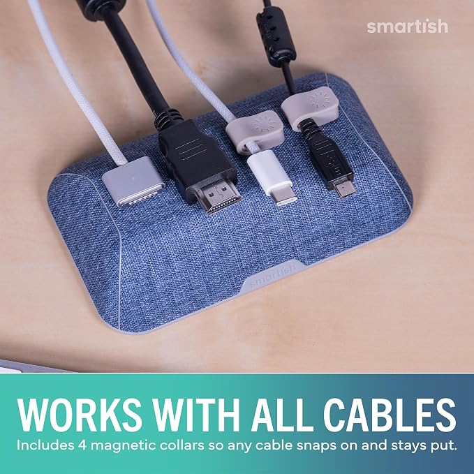 Smartish® Magnetic Cord Holder - Bigger Cable Wrangler Organizer with Magnet Clips for Charger Management on Desktop, Nightstand - Holds 6+ Cables - Blue Jeanie - Image 6