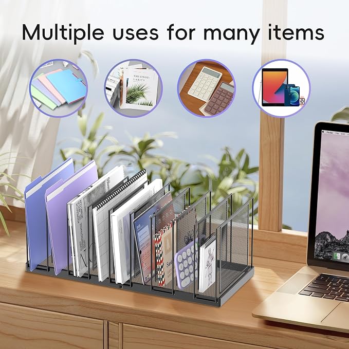9-Section Desk File Organizer, Vertical File Holder, Mesh Desktop File Folder Metal File Organizer Stand for Office Home Classroom, Black, 2 Pack - Image 3