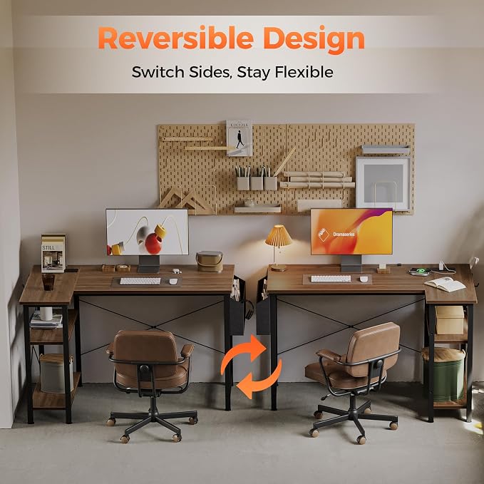 Mericonia 55 inch L Shaped Gaming Desk, Large Corner Desk with Shelves | Reversible Computer Desk with Power Outlets & Storage Bag, Office Table for Home Bedroom Study Work Writing - Image 3