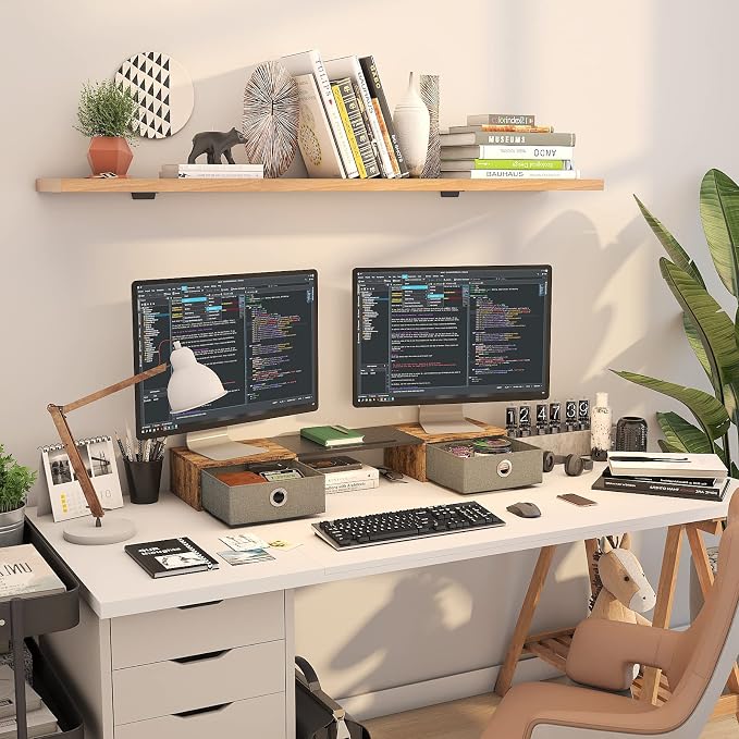 WESTREE Dual Monitor Stand Riser with Two Drawers, Extra Large Storage Monitor Stand for 2 Monitors, Desktop Organizer Stand Storage for Computer,Laptop,Screen,Printer,TV - Image 3