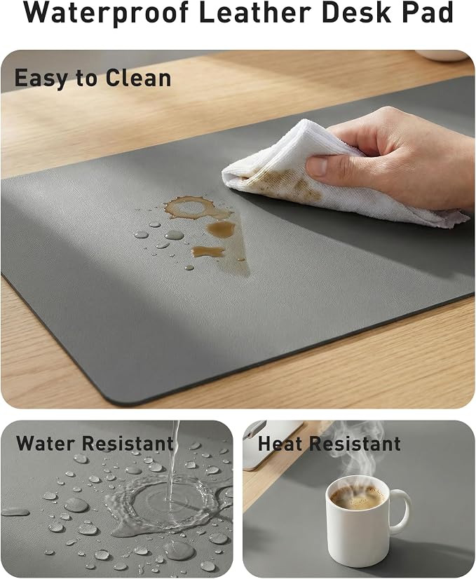 Aothia Faux Leather Desk Mat - Large Mouse Pad, Non-Slip PU Leather Blotter, Waterproof Writing Surface for Office and Home (Grey, 42" x 17") - Image 7