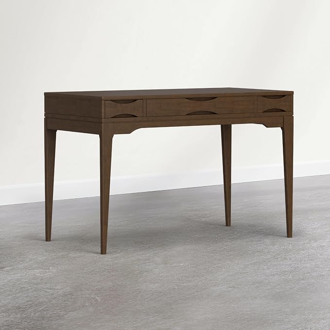 SIMPLIHOME Harper Small Desk - 48 Inch Wide Solid Wood Writing Desk in Dark Brown Chestnut, Mid-Century Modern Home Office Computer Table for Study with 2 Drawers and Flip-Down Keyboard Tray - Image 6