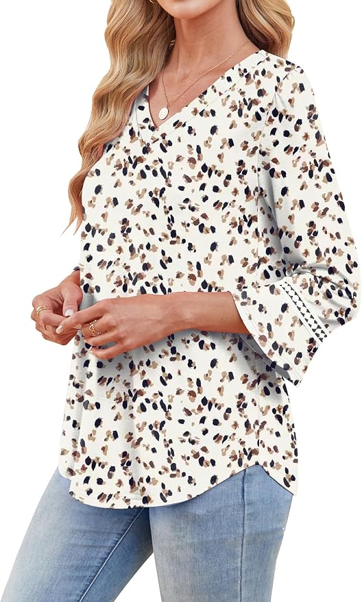 WIHOLL Womens Blouses Dressy Casual 3/4 Length Sleeve Tops Lace Trendy 2026 Spring Summer V Neck Shirts Vacation Outfits - Image 4