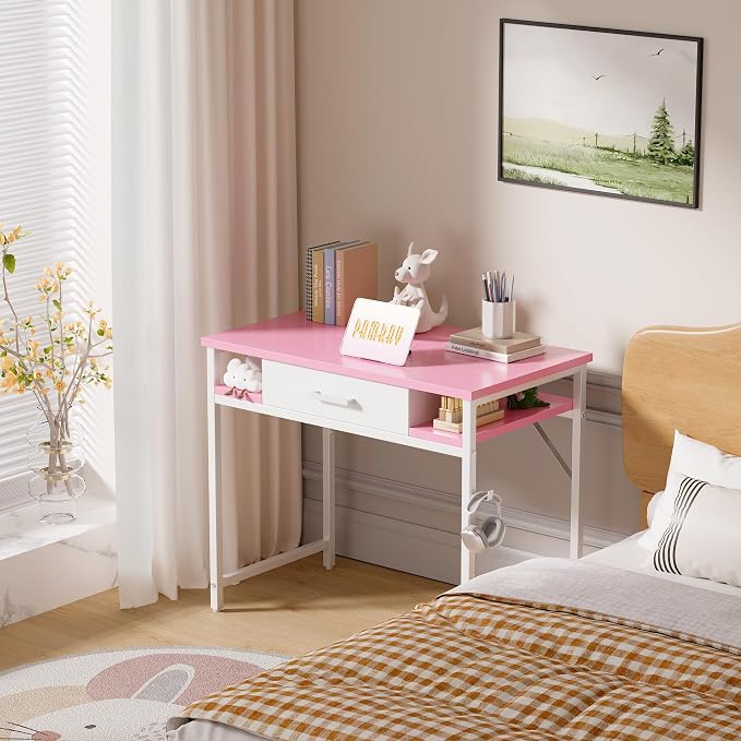 Pamray 32 Inch Small Computer Desk with Drawers for Bedroom Small Spaces | Compact, Sturdy, Easy Assembly, Mini, Suitable for Dorm and Apartment, Study and Writing - Image 2