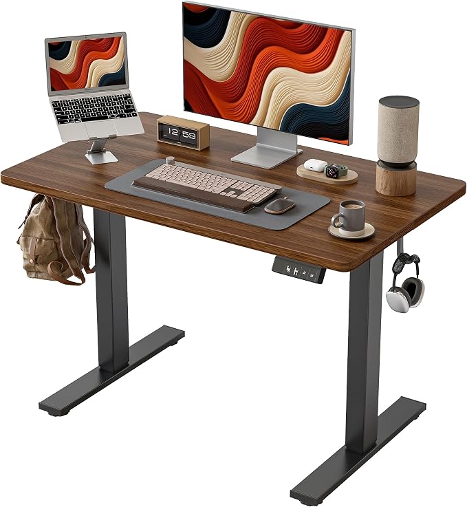 TIQLAB Height Adjustable Electric Standing Desk, 40 x 24 inch, Sit Stand Up Desk, Splice Board, Computer Home Office Desk, Black Walnut Top by TIQLAB