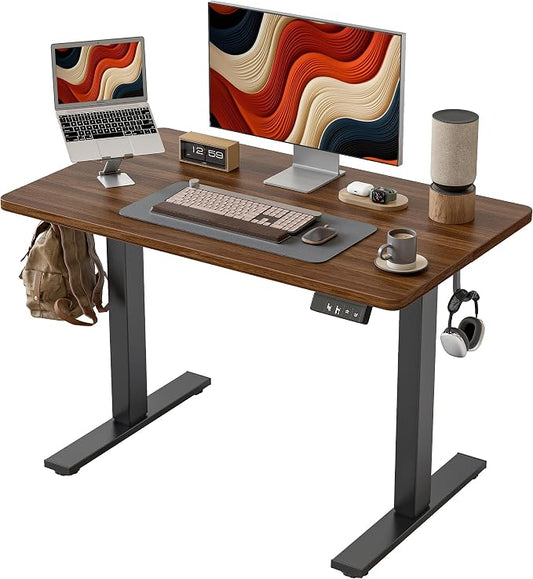 TIQLAB Height Adjustable Electric Standing Desk, 40 x 24 inch, Sit Stand Up Desk, Splice Board, Computer Home Office Desk, Black Walnut Top by TIQLAB