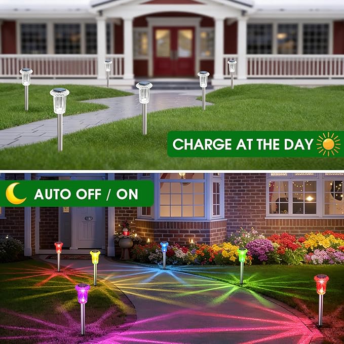 Eyrosa Solar Outdoor Lights, 15 Pack Solar Pathway Lights Outdoor Waterproof, Stake Lighting for Garden Yard Path Walkway Driveway Patio Lawn Decor,Color Changing - Image 6