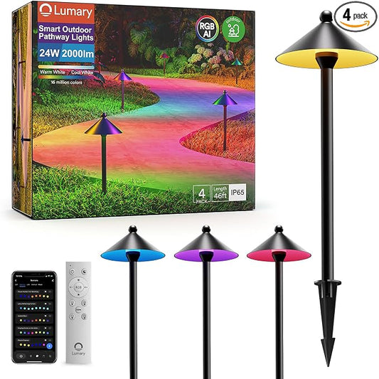 Lumary Smart Low Voltage Pathway Lights 2000LM, IP65 Waterproof, 24V | RGBAI/Cool/Warm light, Timer, 50+ Scenes, Custom Schedules, Works with Alexa/Google Home, Garden/Driveway/Landscape Lighting by Lumary