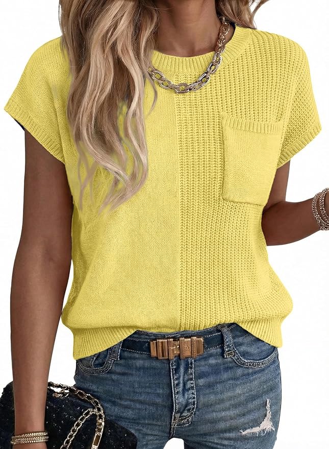 Dokotoo Summer Knit Tops for Women Sleeveless Crewneck T Shirts Casual Lightweight Sweater Blouses Shirts by Dokotoo