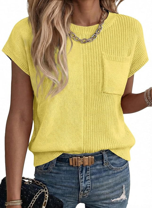 Dokotoo Summer Knit Tops for Women Sleeveless Crewneck T Shirts Casual Lightweight Sweater Blouses Shirts by Dokotoo