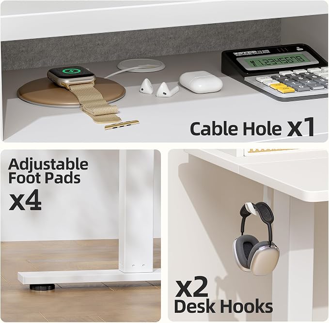 TIQLAB Standing Desk with Two Drawers, Stand Up Standing Desk Adjustable Height, Electric Sit Stand Table with Storage Shelf and Splice Board, 48 * 24 inch, White Wicker - Image 5
